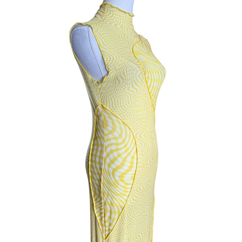 Camila Coelho NWT Lagoon Yellow Swirl Mesh Maxi Dress S Mock Neck Bodycon - Picture 10 of 13